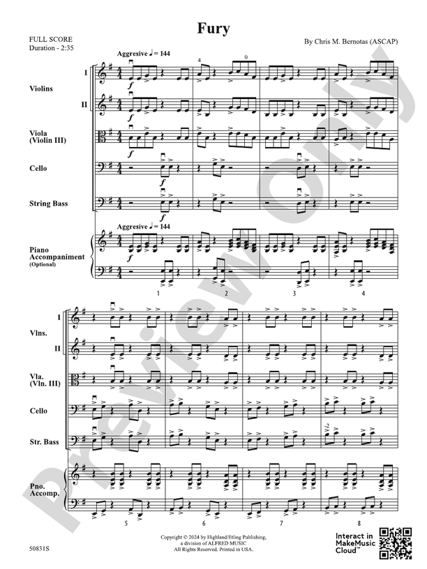 Fury - String Orchestra Conductor Score & Parts (Digital Download)