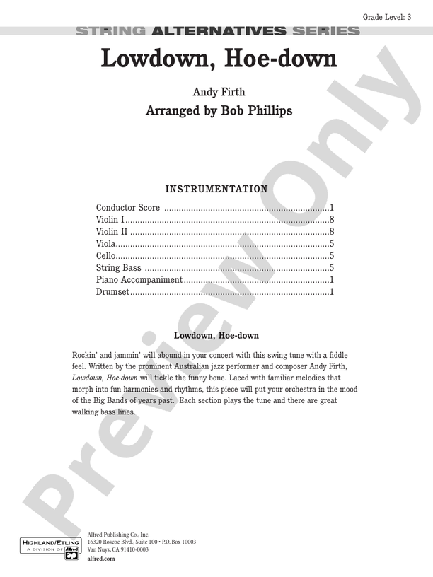 Lowdown, Hoe-down – String Orchestra Conductor Score & Parts (Digital Download)