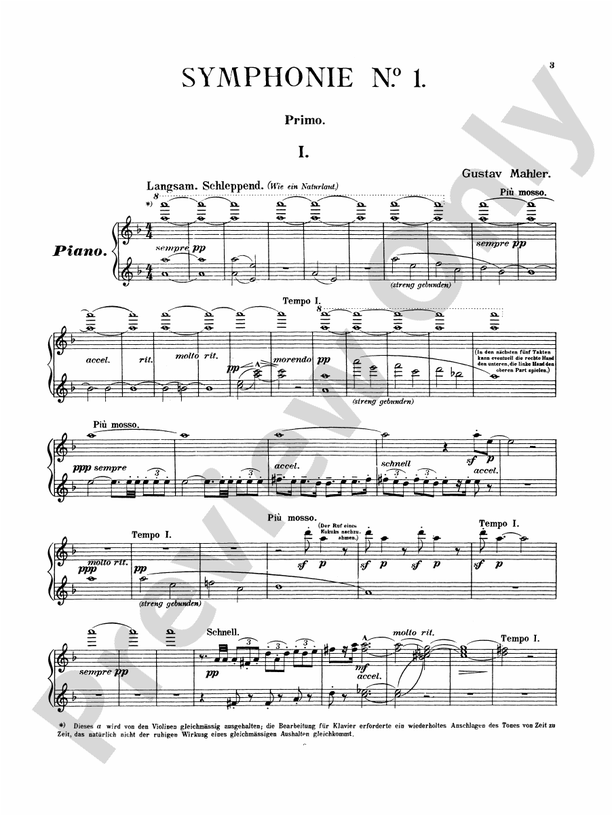 Mahler - Symphony No. 1, in D Major - 1 Piano, 4 Hands (Digital Download)