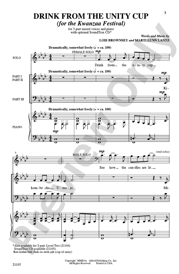 Drink from the Unity Cup (for the Kwanzaa Festival) – 3-Part Mixed Choral Octavo (Digital Download)