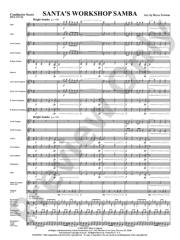 Santa's Workshop Samba - DSM-PK-RWS1917 - Concert Band Conductor Score & Parts (Digital Download)