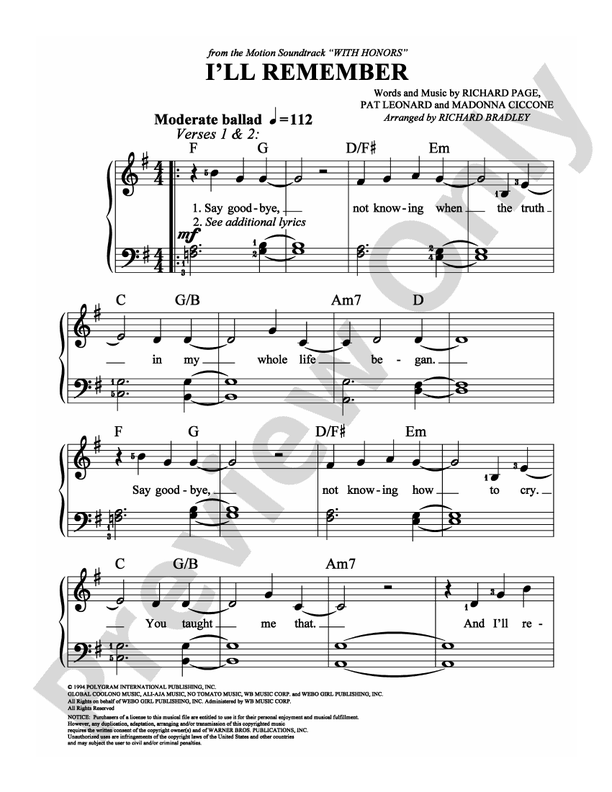 I'll Remember - Arr. Richard Bradley (DSM-PS-0005883) - Easy Piano (Digital Download)