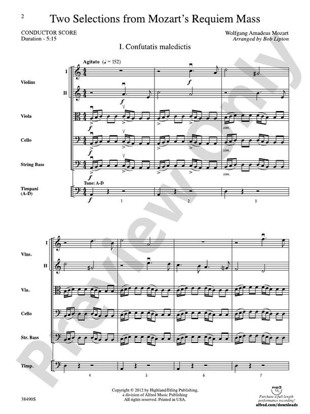 Two Selections from Mozart's Requiem Mass – String Orchestra Conductor Score & Parts (Digital Download)