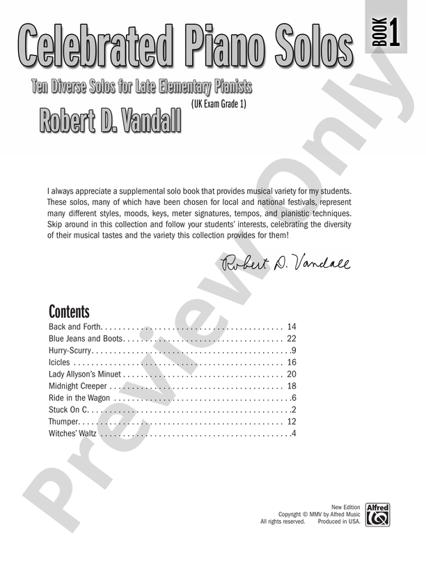 Celebrated Piano Solos, Book 1 - Piano (Digital Download)