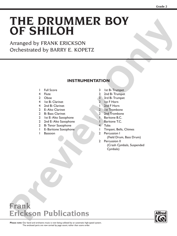The Drummer Boy of Shiloh - Concert Band Conductor Score & Parts (Digital Download)