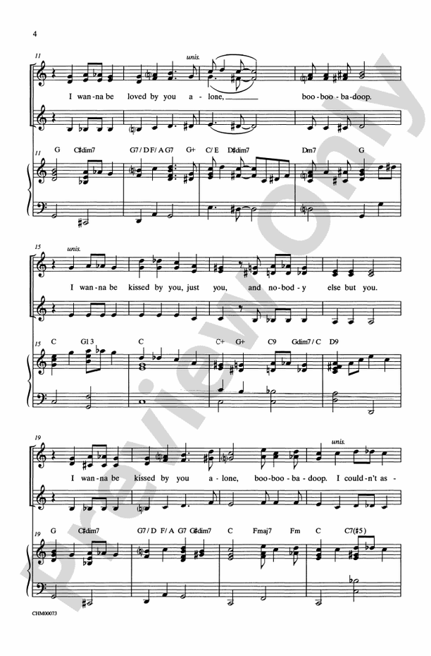 I Wanna Be Loved by You – SSA Choral Octavo (Digital Download)