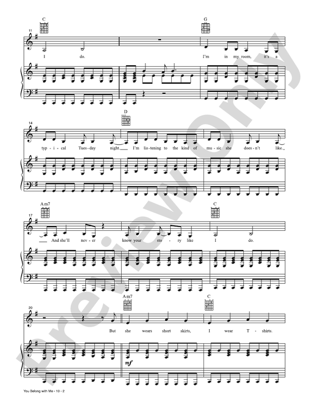 You Belong with Me - Taylor Swift - PVG (Digital Download)