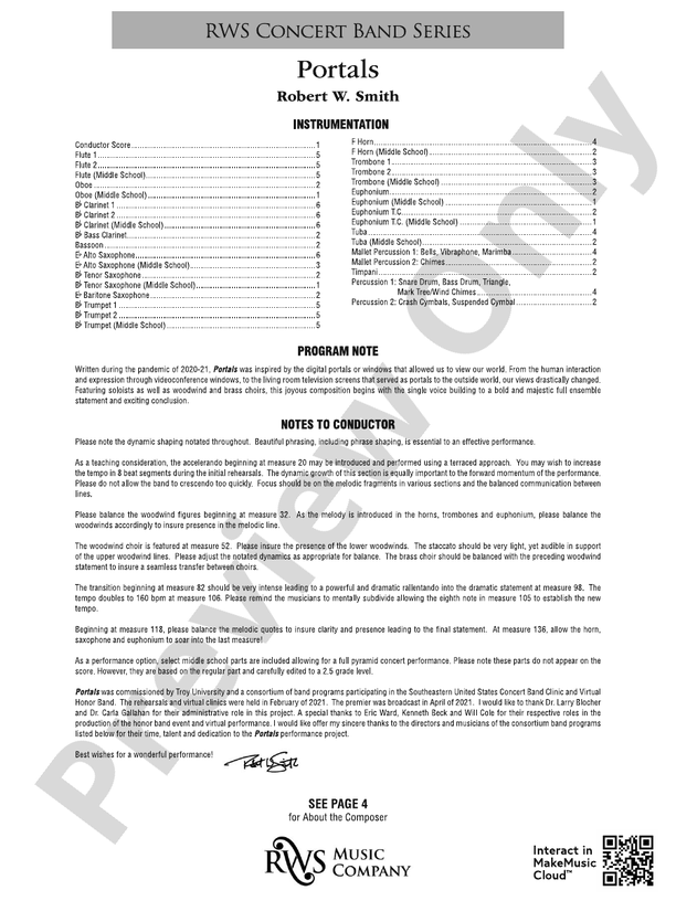 Portals - Concert Band Conductor Score & Parts (Digital Download)