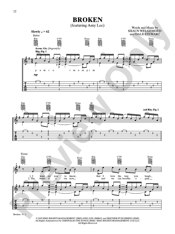 Broken (Featuring Amy Lee) - Guitar TAB Book (Digital Download)