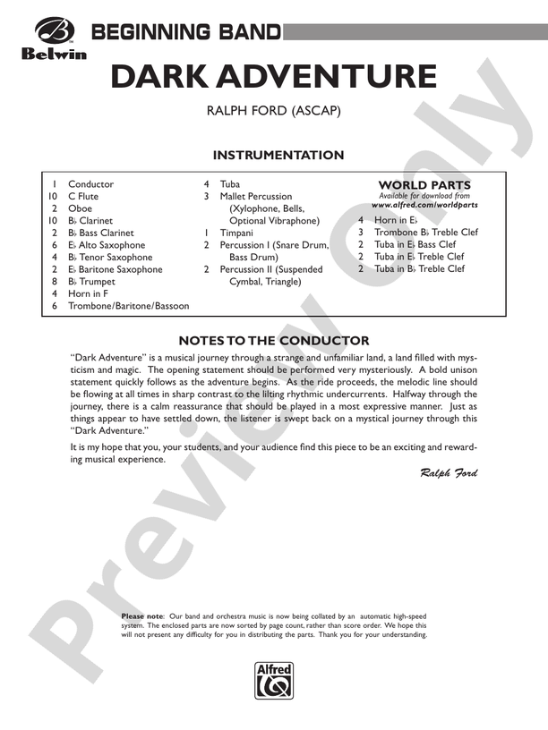 Dark Adventure - Concert Band Conductor Score & Parts (Digital Download)