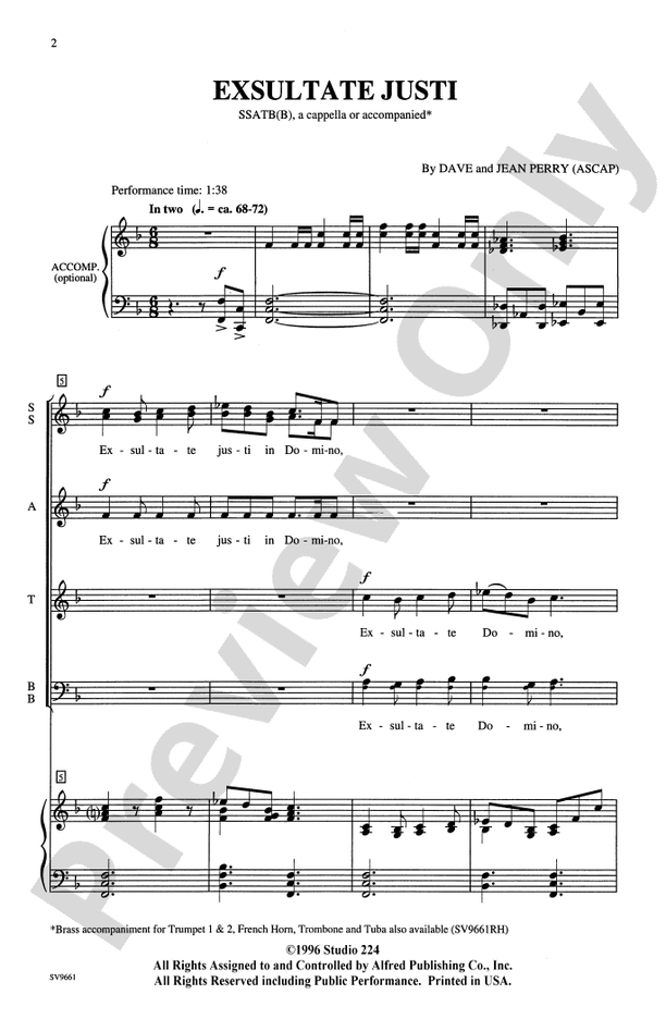 Exsultate Justi – SSATB(B), a cappella or Accompanied Choral Octavo (Digital Download)