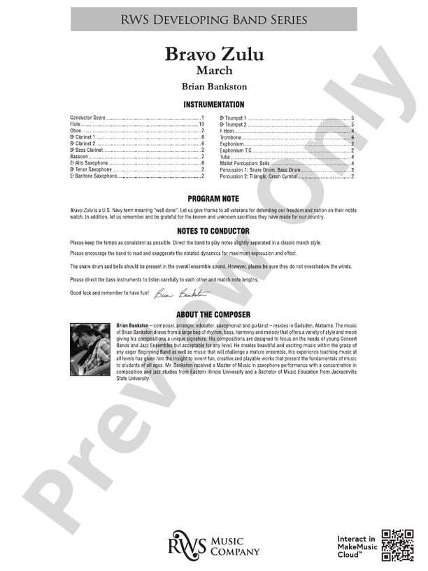 Bravo Zulu - March - Concert Band Conductor Score & Parts(Digital Download)