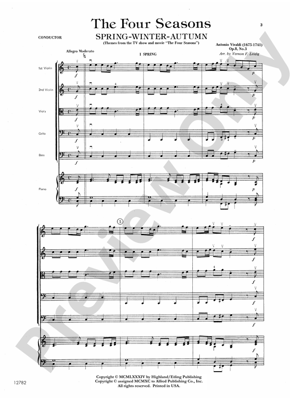 The Four Seasons (Spring, Winter, Autumn) – String Orchestra Conductor Score & Parts (Digital Download)