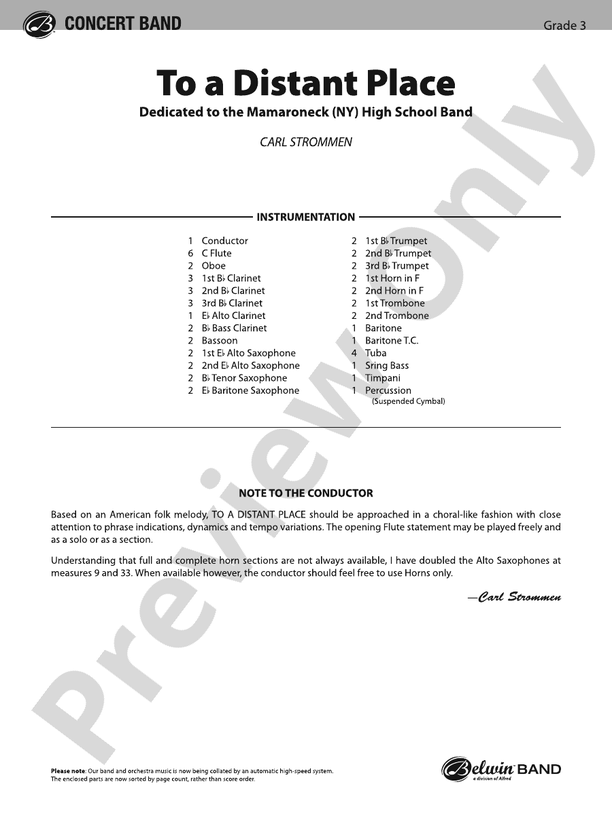 To a Distant Place - Concert Band Conductor Score & Parts (Digital Download)