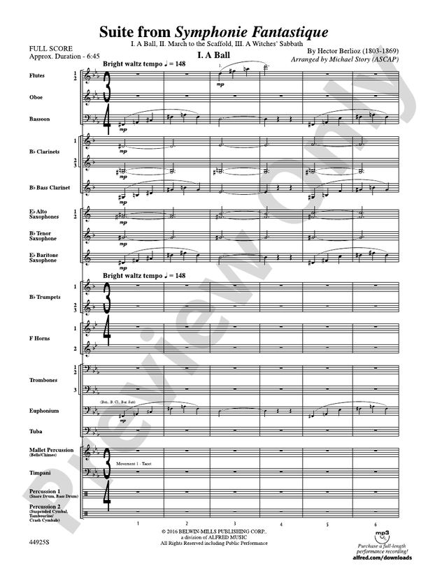 Suite from Symphonie Fantastique - Concert Band Conductor Score & Parts (Digital Download)