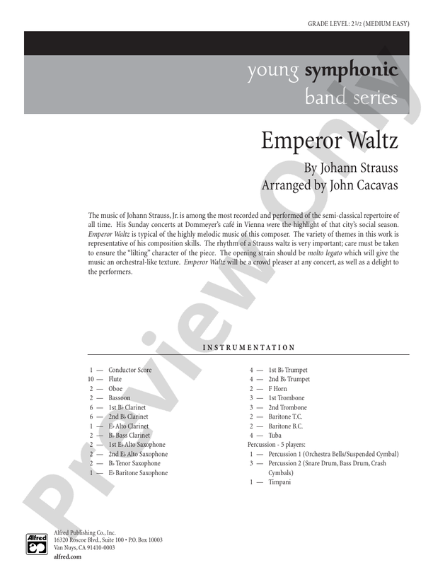 Emperor Waltz - Concert Band Conductor Score & Parts (Digital Download)