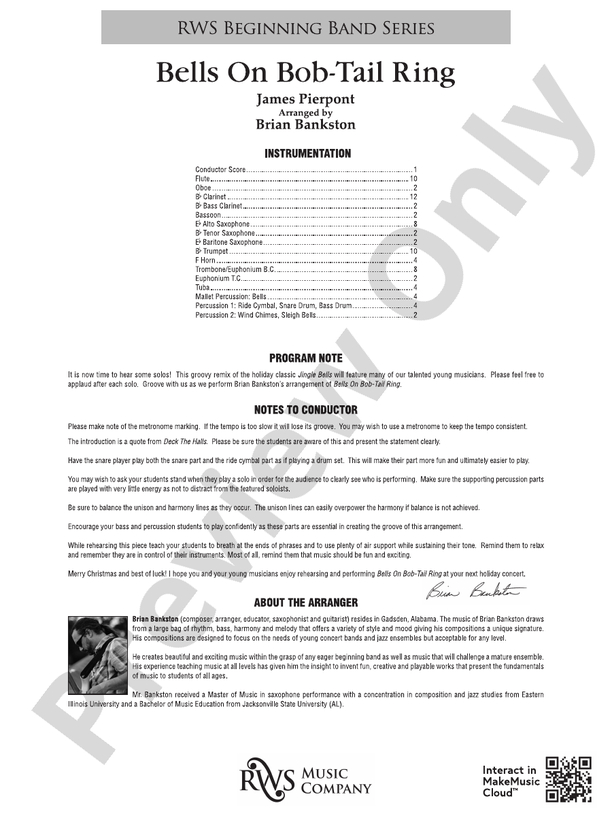 Bells on Bob-Tail Ring - Concert Band Conductor Score & Parts (Digital Download)