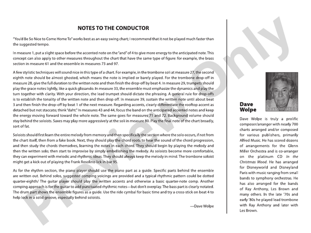 You'd Be So Nice to Come Home To (Grade 3) – Jazz Ensemble Conductor Score & Parts (Digital Download)