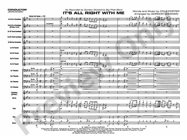 It's All Right with Me (Grade 5.5) - Jazz Ensemble Conductor Score & Parts (Digital Download)