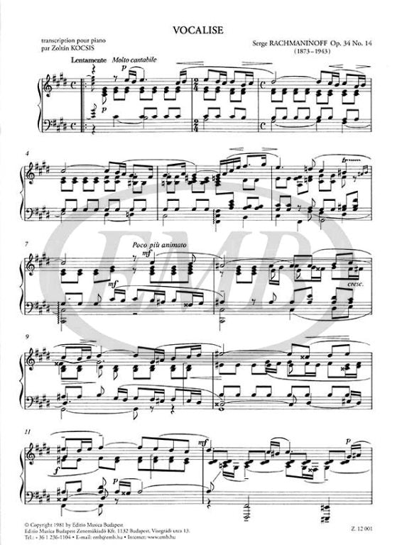 Rachmaninov - Vocalise Op34/14 - Piano Solo edited by Kocsis EMB Z12001