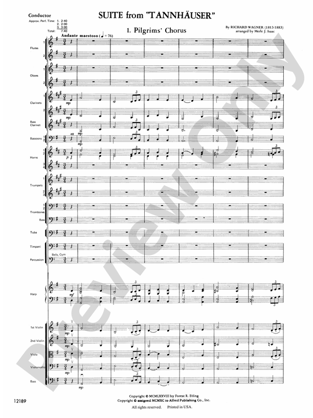 Suite from Tannhäuser – Full Orchestra Conductor Score & Parts (Digital Download)