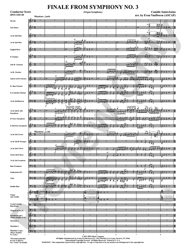 Finale from Symphony No. 3 - Organ Symphony - Concert Band Conductor Score & Parts (Digital Download)