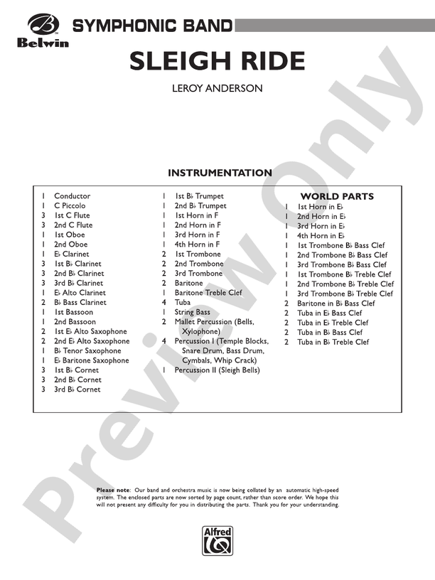 Sleigh Ride (Grade 4) - Concert Band Conductor Score & Parts (Digital Download)