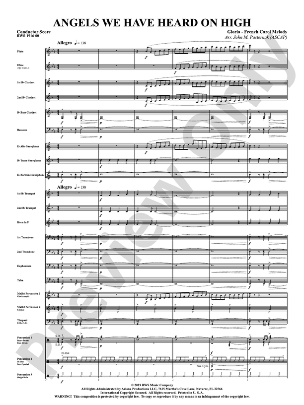 Angels We Have Heard On High - Concert Band Conductor Score & Parts (Digital Download)