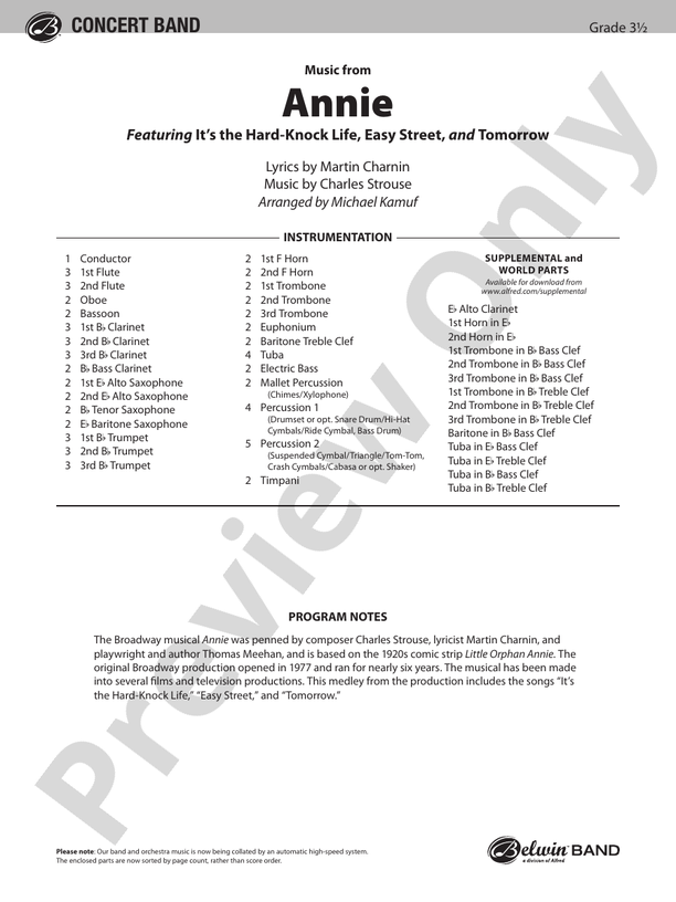 Annie - Concert Band Conductor Score & Parts (Digital Download)
