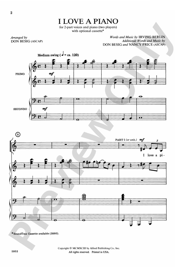 I Love a Piano – 2-Part Choral Octavo (Digital Download)