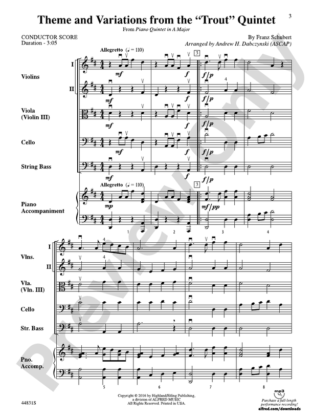 Theme and Variations from the "Trout" Quintet - String Orchestra Conductor Score & Parts (Digital Download)