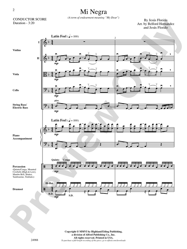 Mi Negra (My Dear) – String Orchestra Conductor Score & Parts (Digital Download)