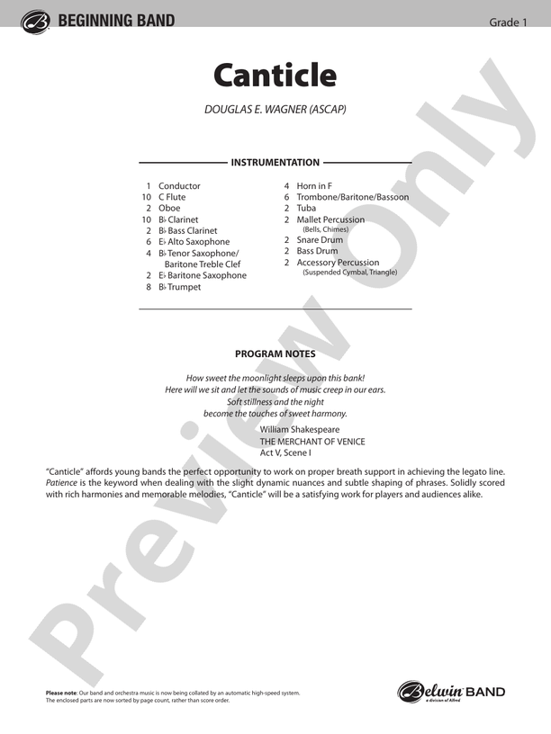 Canticle - Concert Band Conductor Score & Parts (Digital Download)