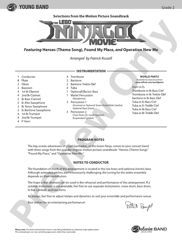 The LEGO Ninjago Movie: Selections from the Motion Picture Soundtrack - Concert Band Conductor Score & Parts (Digital Download)