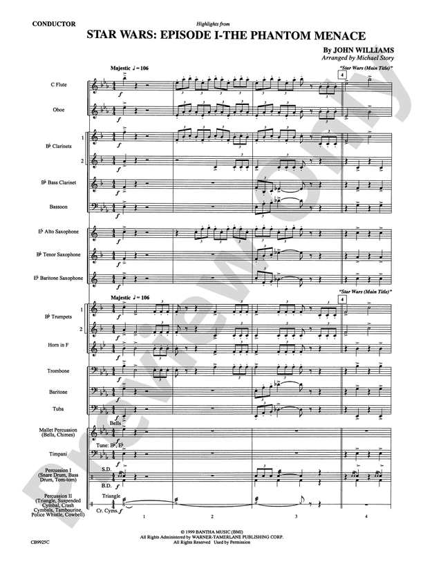 Star Wars: Episode I The Phantom Menace, Highlights from - Concert Band Conductor Score & Parts (Digital Download)