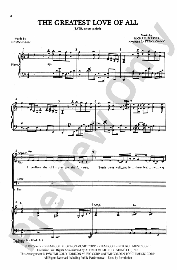 Greatest Love of All – SATB Choral Octavo (Digital Download)