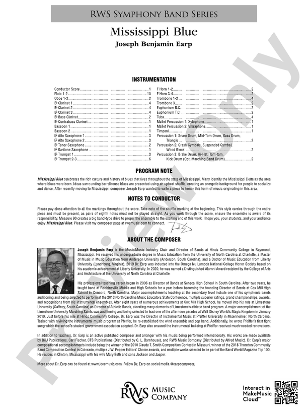 Mississippi Blue - Concert Band Conductor Score & Parts (Digital Download)