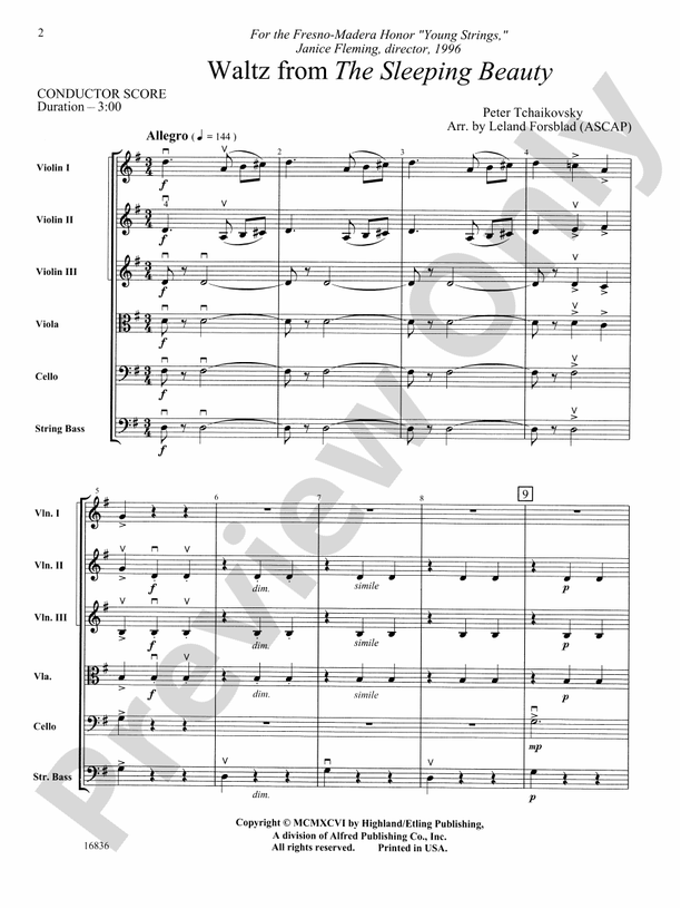 Waltz from The Sleeping Beauty – String Orchestra Conductor Score & Parts (Digital Download)