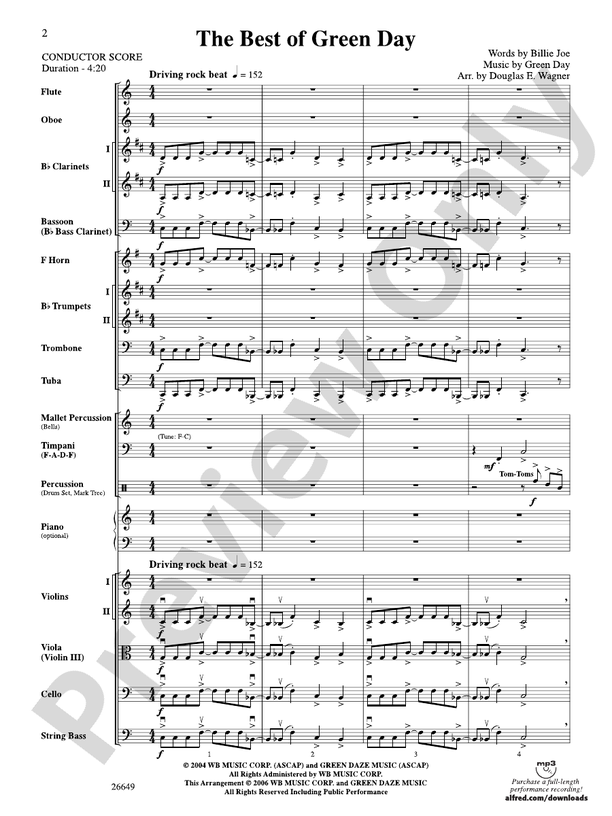 The Best of Green Day – Full Orchestra Conductor Score & Parts (Digital Download)