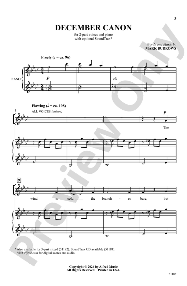 December Canon - 2 Part Treble Choral Octavo (Digital Download)