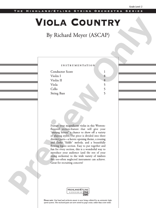 Viola Country – String Orchestra Conductor Score & Parts (Digital Download)
