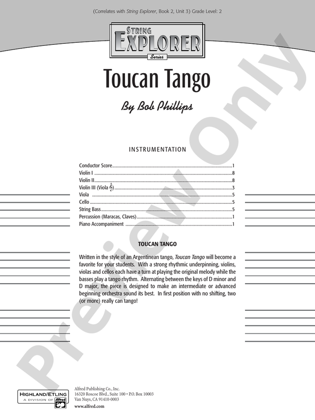 Toucan Tango – String Orchestra Conductor Score & Parts (Digital Download)