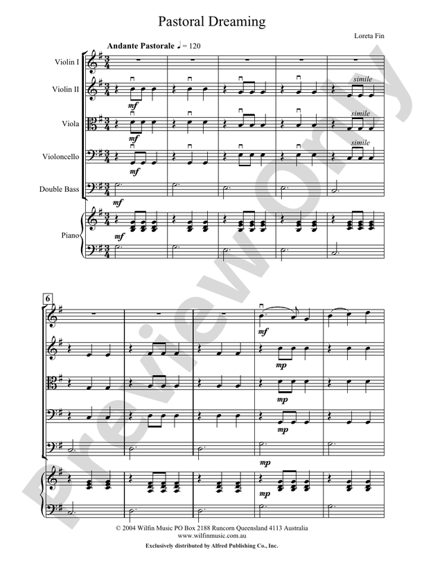 Pastoral Dreaming - Loreta Fin – String Orchestra Conductor Score & Parts (Digital Download)