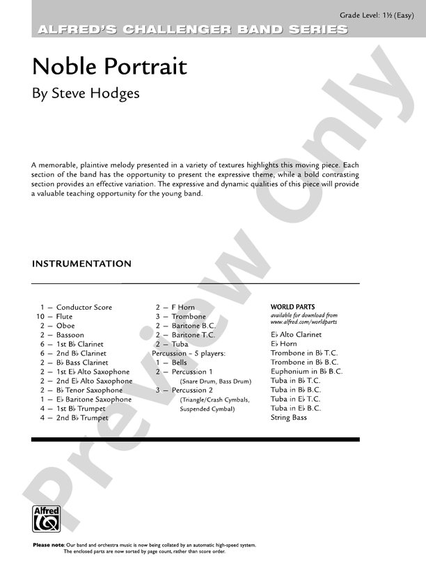 Noble Portrait - Concert Band Conductor Score & Parts (Digital Download)