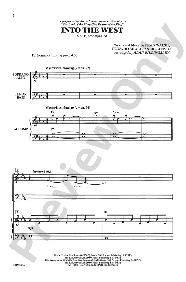 Into the West (from The Lord of the Rings: The Return of the King) - SATB Choral Octavo (Digital Download)