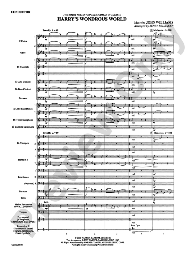 Harry's Wondrous World (from Harry Potter and the Chamber of Secrets) - Concert Band Conductor Score & Parts (Digital Download)