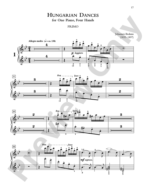 Brahms - Hungarian Dances, Volume 1 - 1 Piano, 4 Hands (Digital Download)