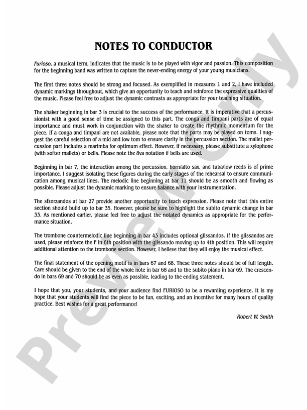 Furioso - Concert Band Conductor Score & Parts (Digital Download)