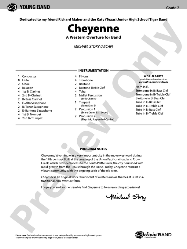 Cheyenne - Concert Band Conductor Score & Parts (Digital Download)