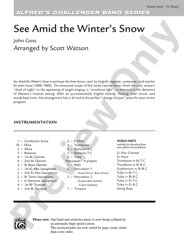 See Amid the Winter's Snow - Concert Band Conductor Score & Parts (Digital Download)